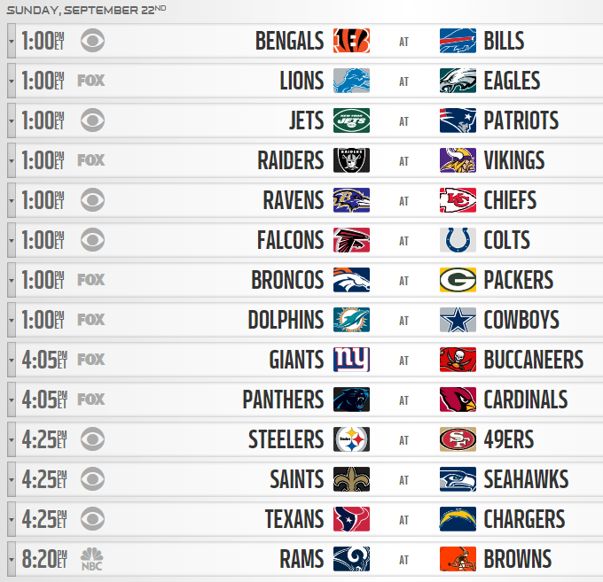 Sunday NFL Schedule Cogans Cogans Pizza North