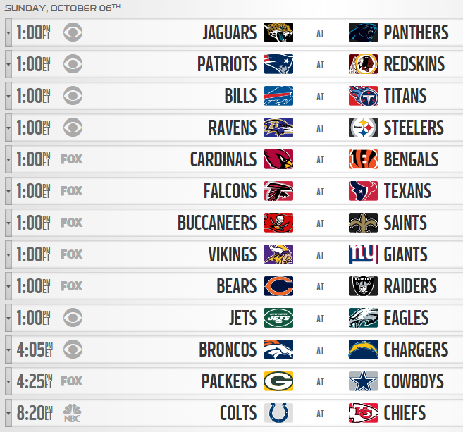 give me the nfl schedule for today