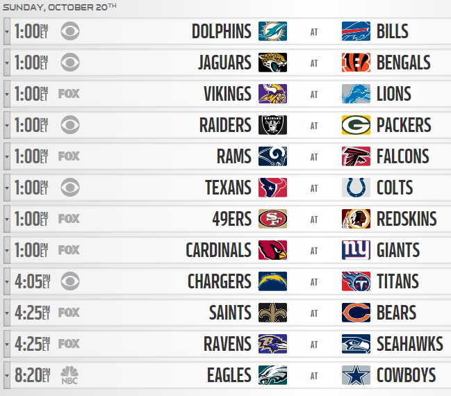 sunday nfl games this weekend
