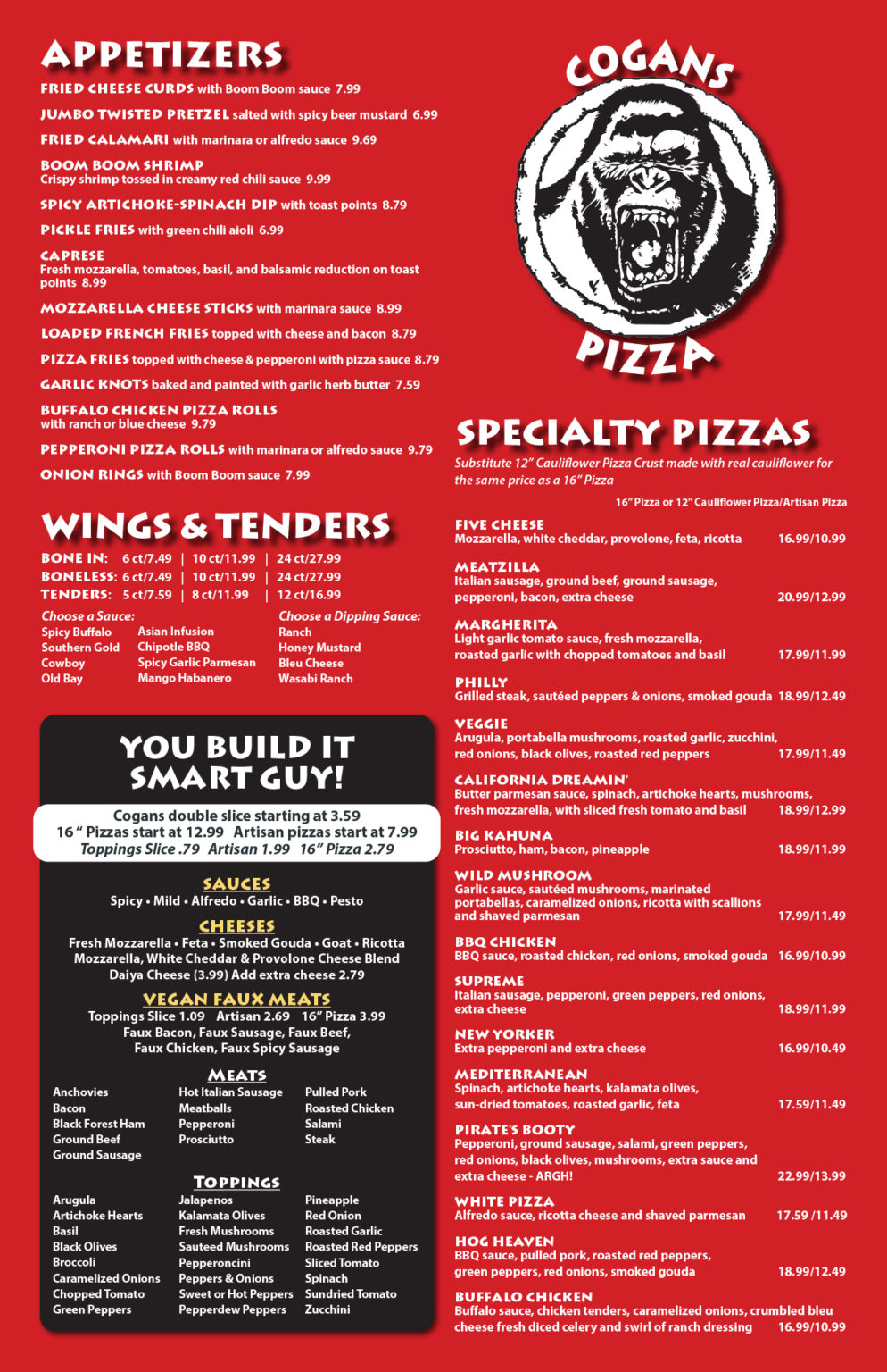 Cogans North Menu front 20190416 Cogans Pizza North