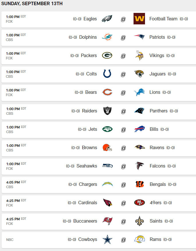 2020-09-13 NFL Schedule