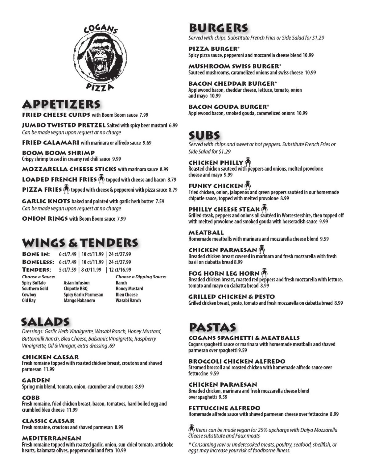 Cogans Pizza North Menu Cogans Pizza North