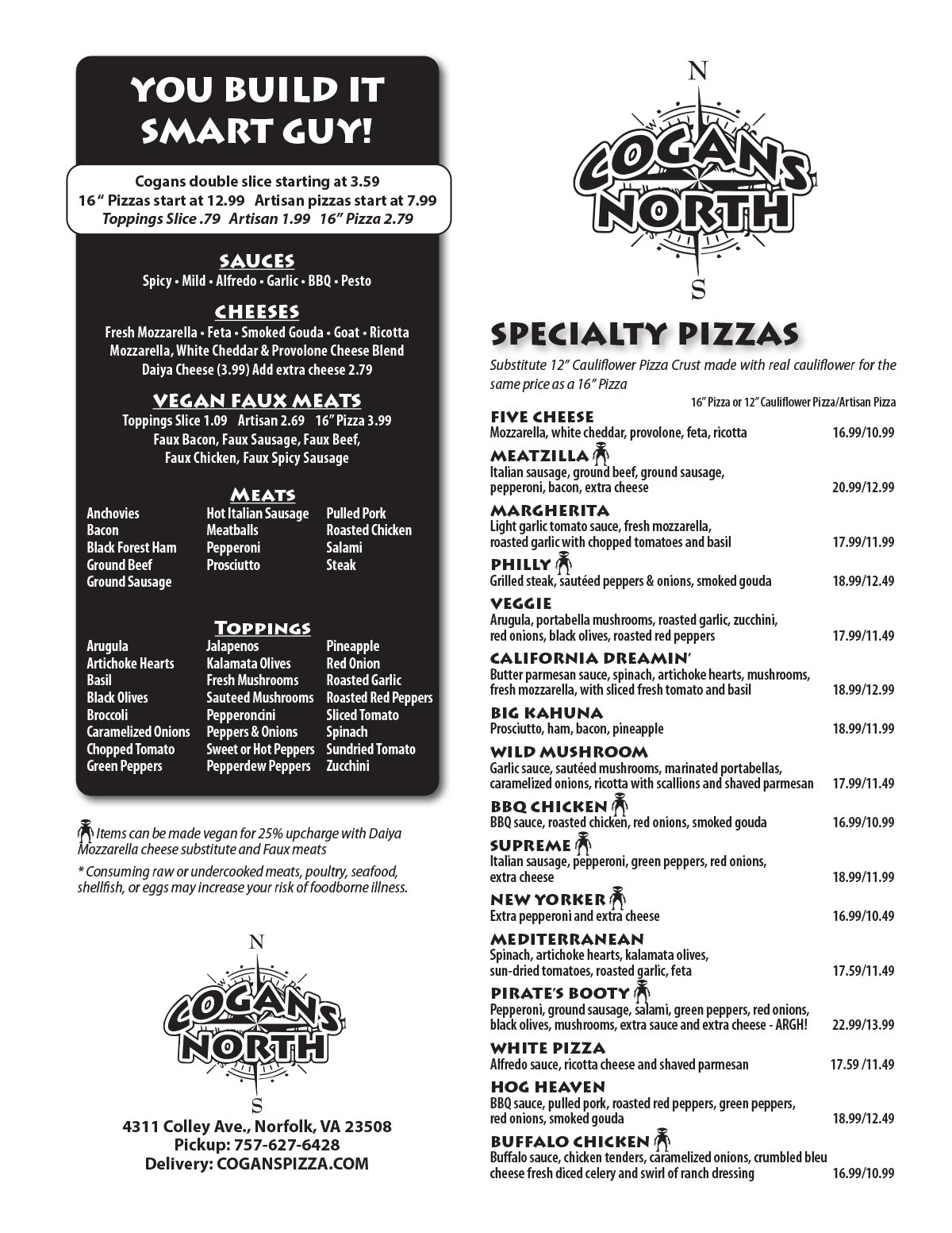 Cogans Pizza North Menu Cogans Pizza North