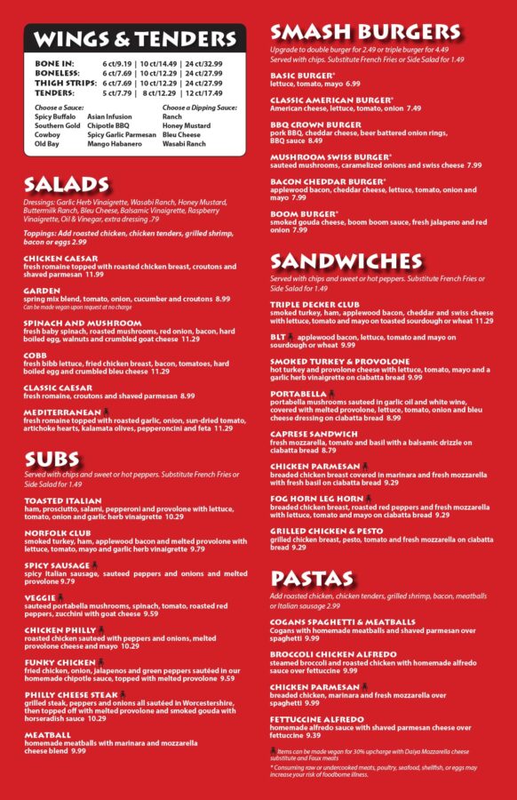 Cogans Pizza North menu Cogans Pizza North