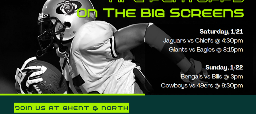This weekend’s NFL Playoff games on the Cogans big screens